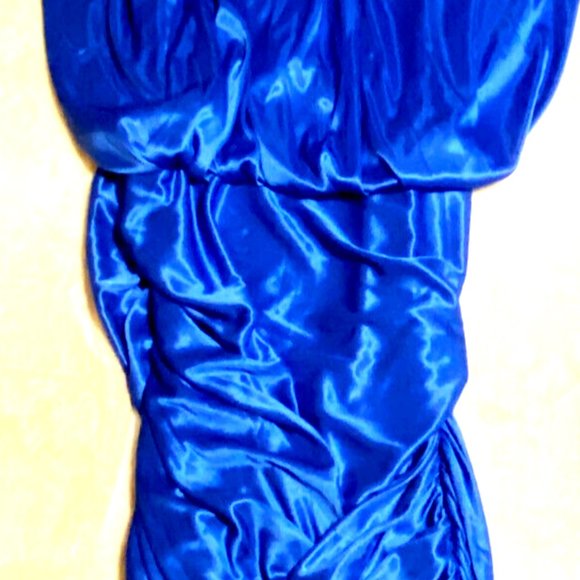 VINTAGE 90's VARIATIONS LTD Womens Satiny Royal Blue Drapery Cocktail Dress Sz 3 - Picture 2 of 12
